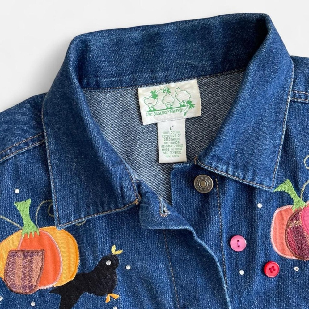 Vintage Quacker Factory Embroidered Denim Halloween Scarecrow Pumpkin Jacket - Picture 6 of 10